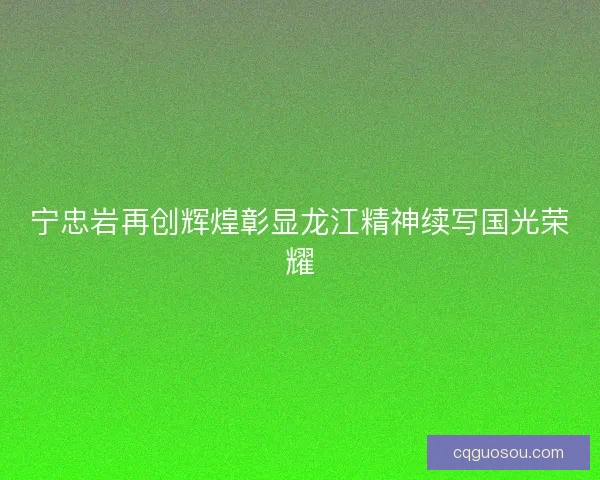 宁忠岩再创辉煌彰显龙江精神续写国光荣耀